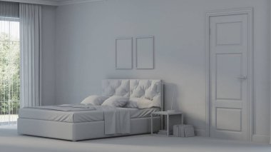 Modern ev iç. Gri iç. 3D render.