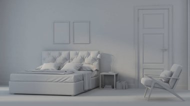 Modern ev iç. Gri iç. 3D render.