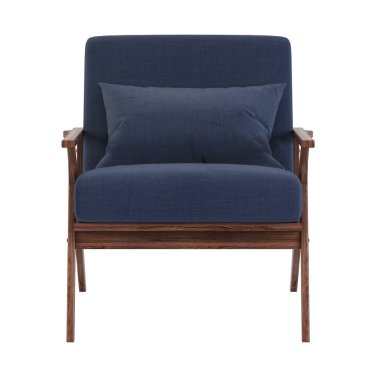 Beyaz arka planda ahşap bacaklı koltuk. 3d render.