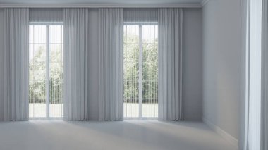 Modern ev iç. Boş oda. 3D render.