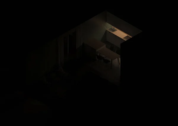 モダンな家のインテリア 直交射影 上からの眺め レンダリング — ストック写真