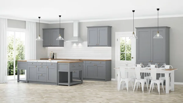 Moderne Hauseinrichtung Innenraum Mit Grauer Küche Darstellung — Stockfoto