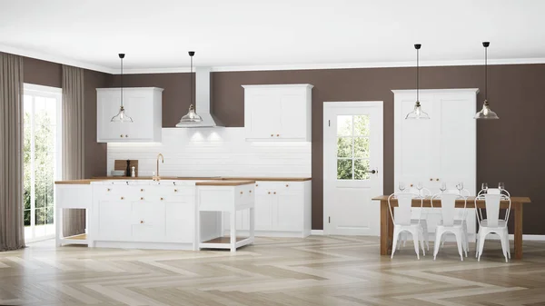 Moderne Hauseinrichtung Innenraum Mit Weißer Küche Darstellung — Stockfoto