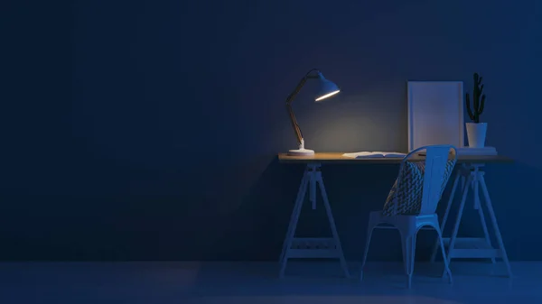 自宅の職場のインテリア 夕方の照明 レンダリング — ストック写真
