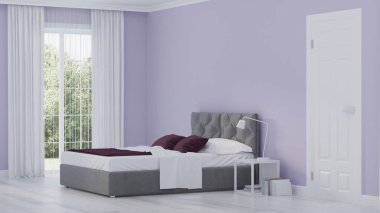 Modern ev iç. Yatak odası iç. 3d render.