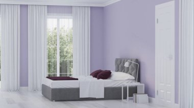 Modern ev iç. Yatak odası iç. 3d render.