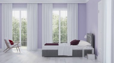 Modern ev iç. Yatak odası iç. 3d render.