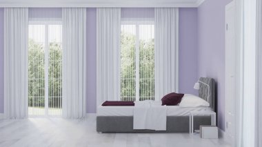 Modern ev iç. Yatak odası iç. 3d render.