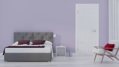 Modern ev iç. Yatak odası iç. 3d render.