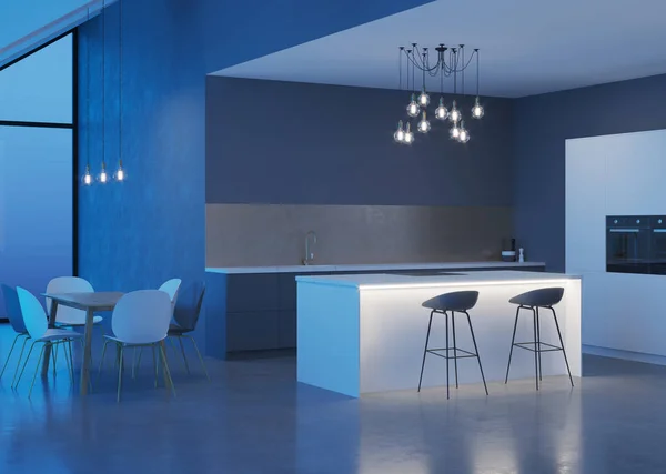 Modern Huis Interieur Nacht Avonds Verlichting Rendering — Stockfoto