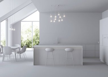 Modern ev iç. Gri iç. 3D render.