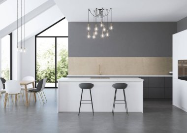 Modern ev iç. Gri iç. 3D render.