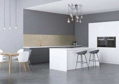 Modern ev iç. Gri iç. 3D render.