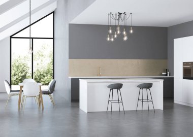 Modern ev iç. Gri iç. 3D render.