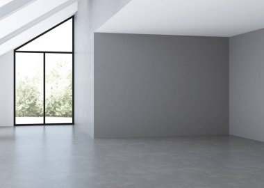 Modern ev iç. Boş oda. 3D render.