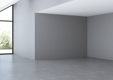 Modern ev iç. Boş oda. 3D render.