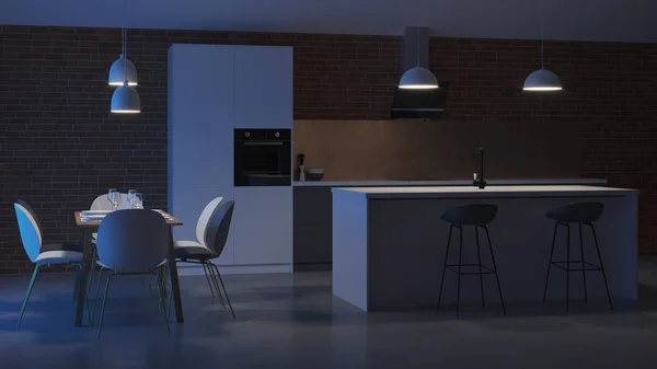 Interior Cozinha Uma Casa Particular Branco Cozinha Estilo Escandinavo Cinza — Fotografia de Stock