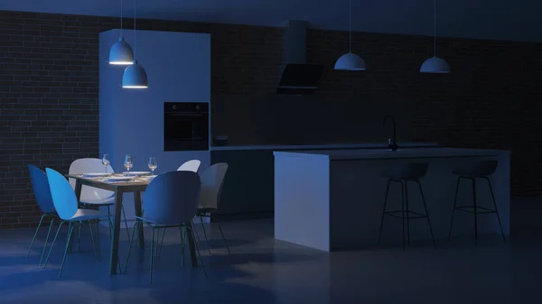 Interior Cozinha Uma Casa Particular Branco Cozinha Estilo Escandinavo Cinza — Fotografia de Stock