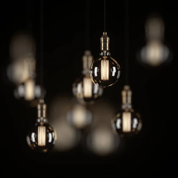 Ampoules Vintage Décoratives Style Edison Sur Fond Noir Rendu — Photo