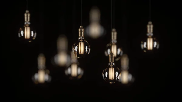 Decorative Vintage Light Bulbs Edison Style Black Background Rendering — Stock Photo, Image