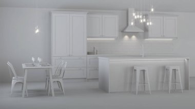 Özel bir evde mutfak iç. Gri iç. 3d render.