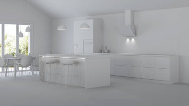 Özel bir evde mutfak iç. Gri iç. 3d render.