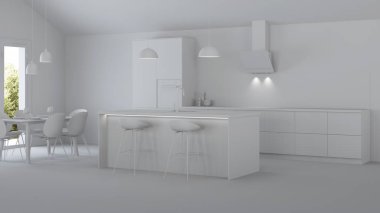 Özel bir evde mutfak iç. Gri iç. 3d render.