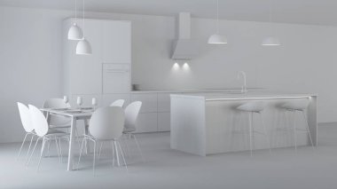 Özel bir evde mutfak iç. Gri iç. 3d render.