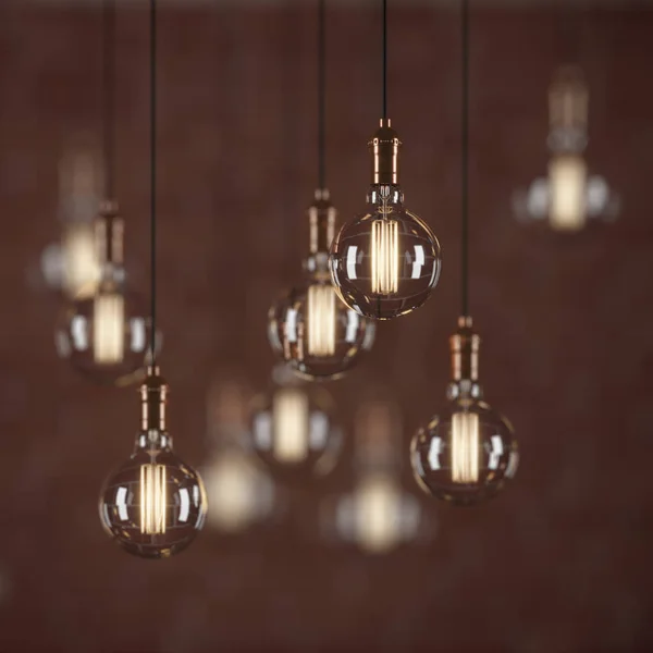 Ampoules Vintage Décoratives Style Edison Sur Fond Mural Brique Rendu — Photo