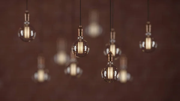 Ampoules Vintage Décoratives Style Edison Sur Fond Mural Brique Rendu — Photo