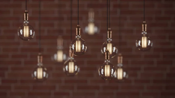 Decorative Vintage Light Bulbs Edison Style Brick Wall Background Rendering — Stock Photo, Image