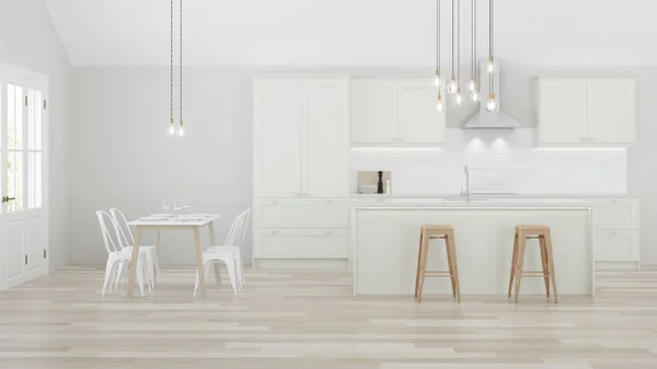 Het Interieur Van Keuken Een Prive Huis Witte Keuken Met — Stockfoto