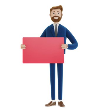 Kredi kartı olan çizgi film karakteri. 3d illüstrasyon.