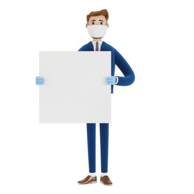 Maskeli, posterli bir çizgi film karakteri. 3B illüstrasyon