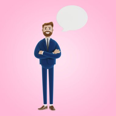 Düşünce bulutu olan bir çizgi film karakterinin portresi. 3B illüstrasyon.