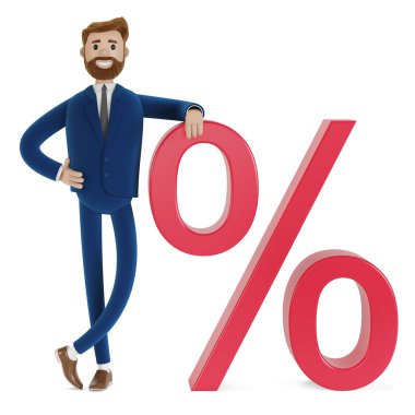 İlerleme işareti olan çizgi film karakteri. 3B illüstrasyon.