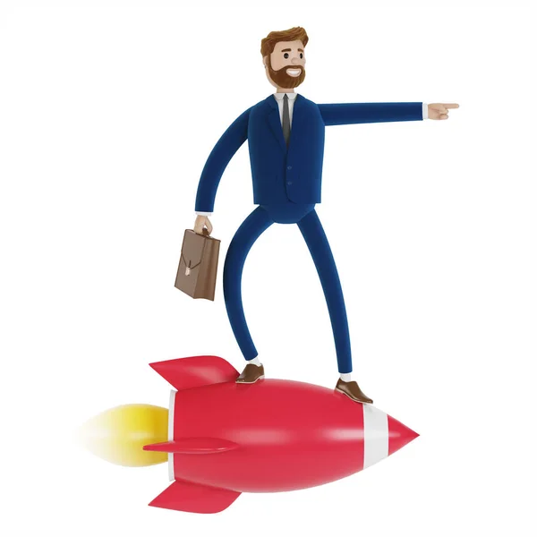 Cartoon Character Flies Rocket New Business Launch Illustration — Stock Photo, Image
