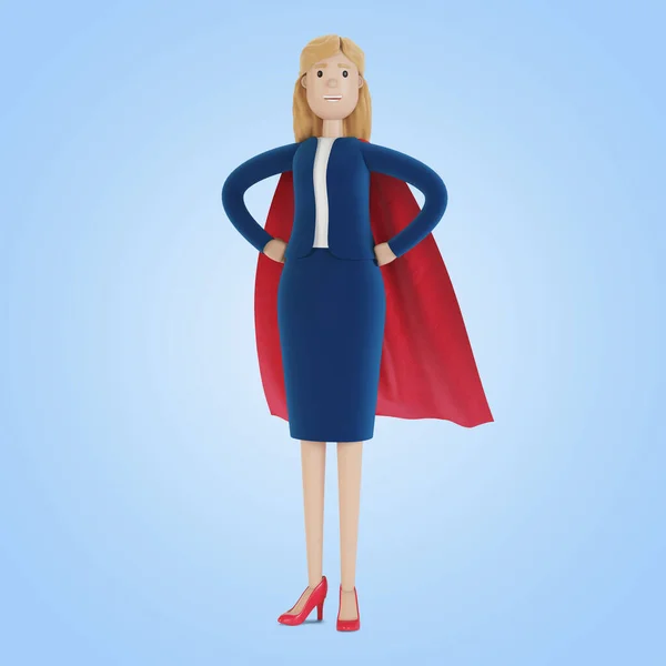 Businesswoman in superhero clothes. 3D illustration in cartoon style.