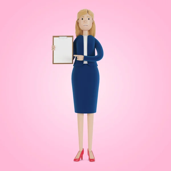 Bizneswoman Trzyma Gotowy Dokument Kobieta Ubraniu Biznesowym Pracownik Firmy Ilustracja — Zdjęcie stockowe