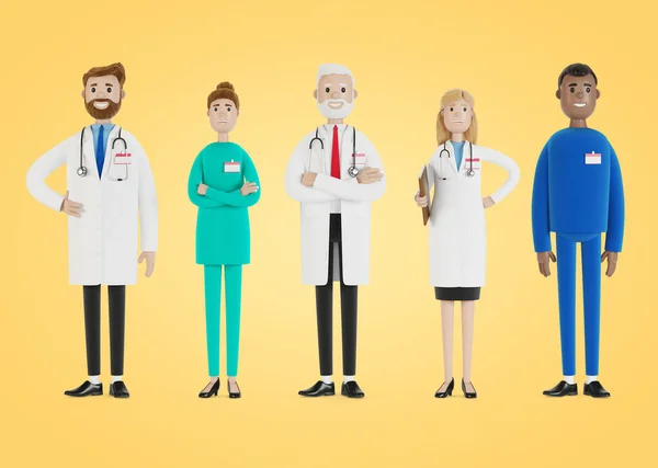 一群医务工作者 主治医生和医学专家 卡通风格的3D插图 — 图库照片