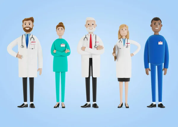 医者だ 医療従事者のグループ 主任医師および医療専門家 漫画風の3Dイラスト — ストック写真