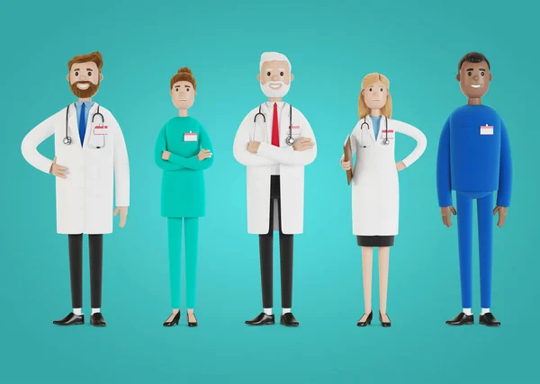 Ärzte Eine Gruppe Medizinisches Personal Chefarzt Und Fachärzte Illustration Cartoon — Stockfoto