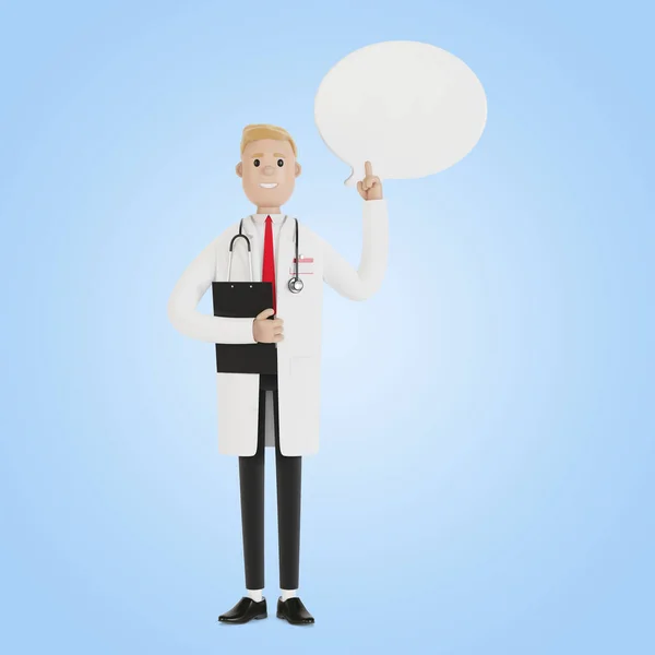 Erkek Doktor Tavsiye Tavsiye Vermek Için Parmağını Kaldırdı Konuşma Balonu — Stok fotoğraf