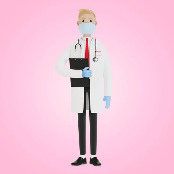 Portrait Doctor Wearing Mask Gloves Illustration Cartoon Style — Stock Photo, Image