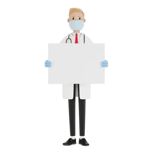 Medical Specialist Holding Blank Poster Illustration Cartoon Style — Stock Photo, Image