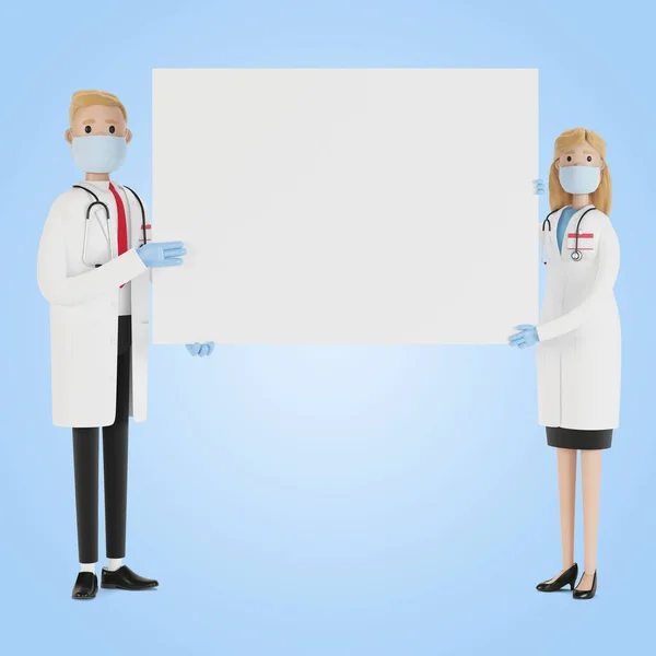 Dokters Medische Specialisten Man Vrouw Met Een Blanco Poster Illustratie — Stockfoto