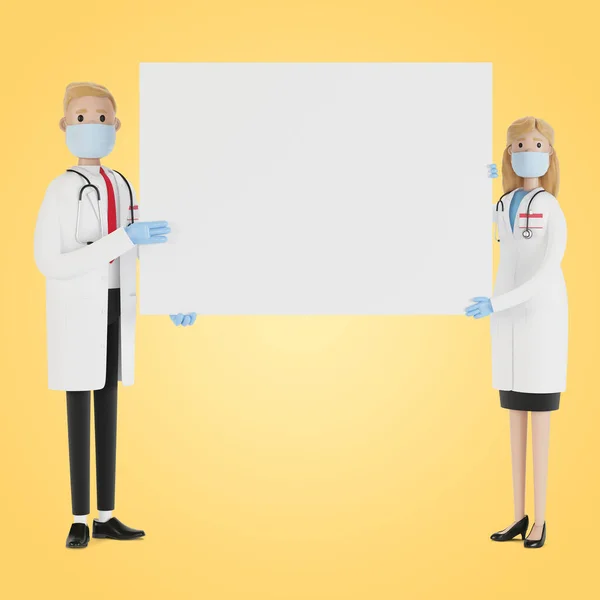 Dokters Medische Specialisten Man Vrouw Met Een Blanco Poster Illustratie — Stockfoto