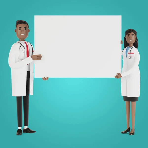 Dokters Medische Specialisten Man Vrouw Met Een Blanco Poster Illustratie — Stockfoto