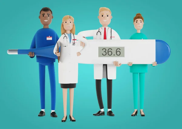 Läkare Grupp Läkare Håller Termometer Överläkare Och Medicinska Specialister Illustration — Stockfoto