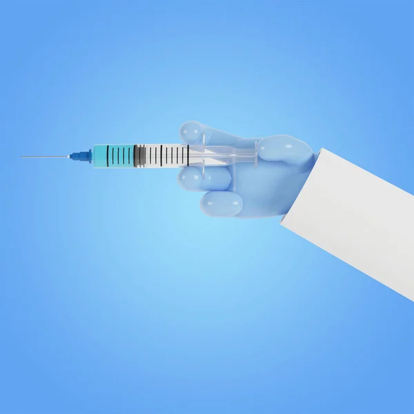 Syringe in the doctor\'s hand. 3D illustration in cartoon style.